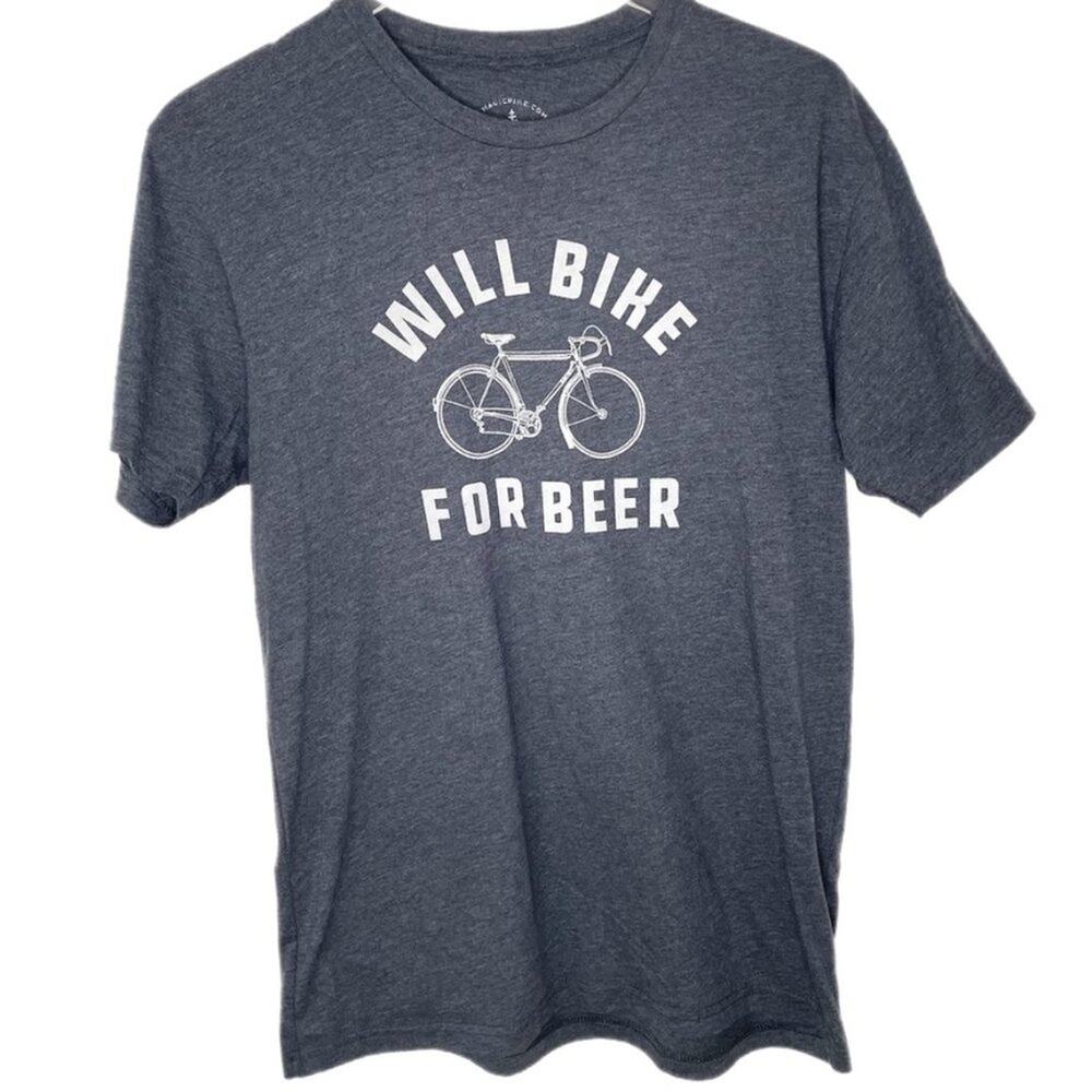 Mens Magic Pine Outfitters Will Bike for Beer Graphic Short Sleeve Shirt Sz M